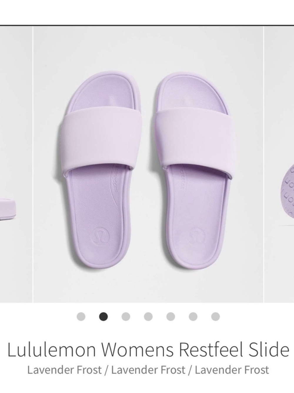 Lululemon Restfeel Slide
Color: Lavender Frost
Size: 8